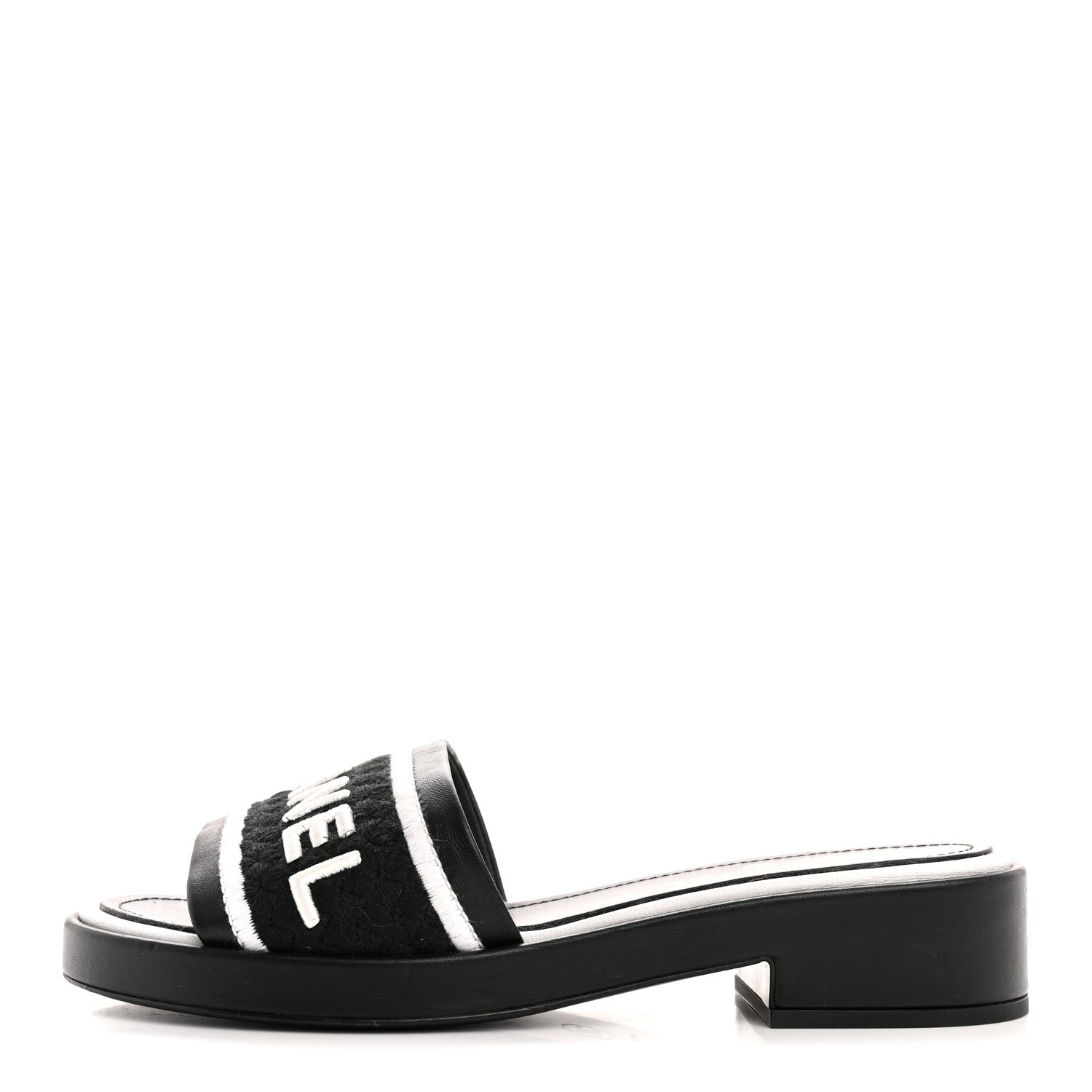 CHRISTIAN DIOR CANVAS EMBROIDERED DWAY MULE SLIDE SANDAL BLACK & WHITE