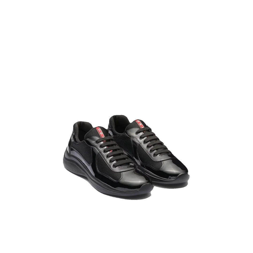 PRADA PATENT-LEATHER AND TECHNICAL-FABRIC AMERICA'S CUP SNEAKERS BLACK