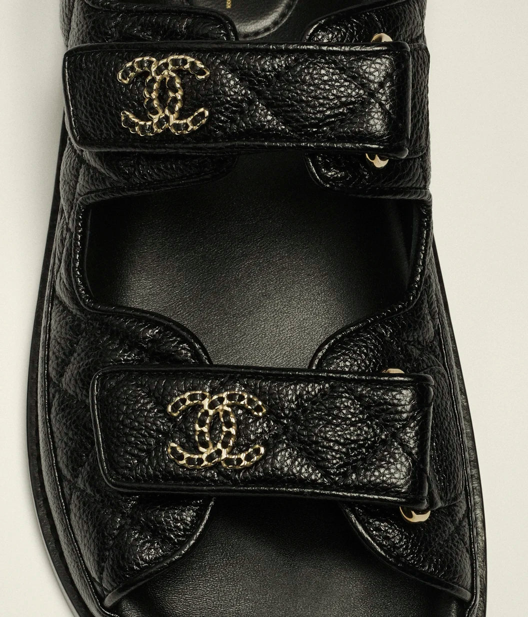 Chanel Dad Sandal in Black Quilted Caviar Leather