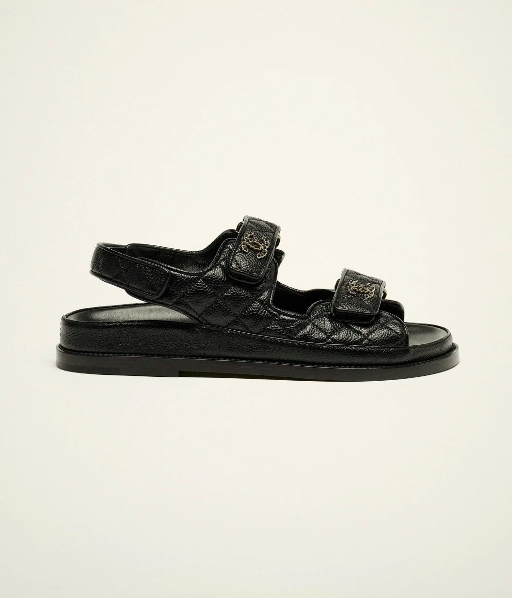 Chanel Dad Sandal in Black Quilted Caviar Leather