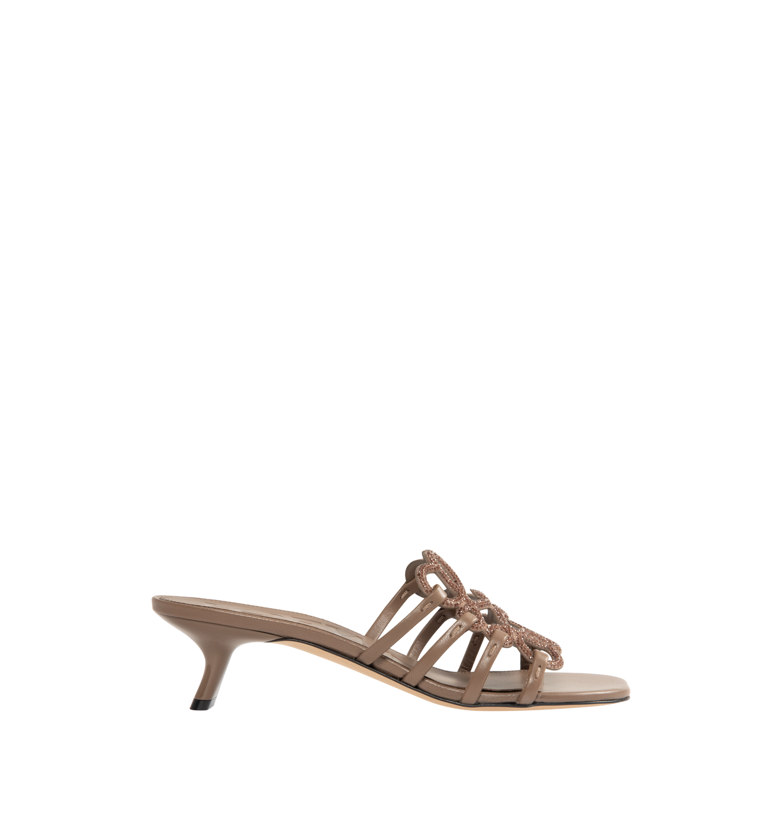 Loewe Petal Anagram Slide in Beige Rhinestone Suede - side profile