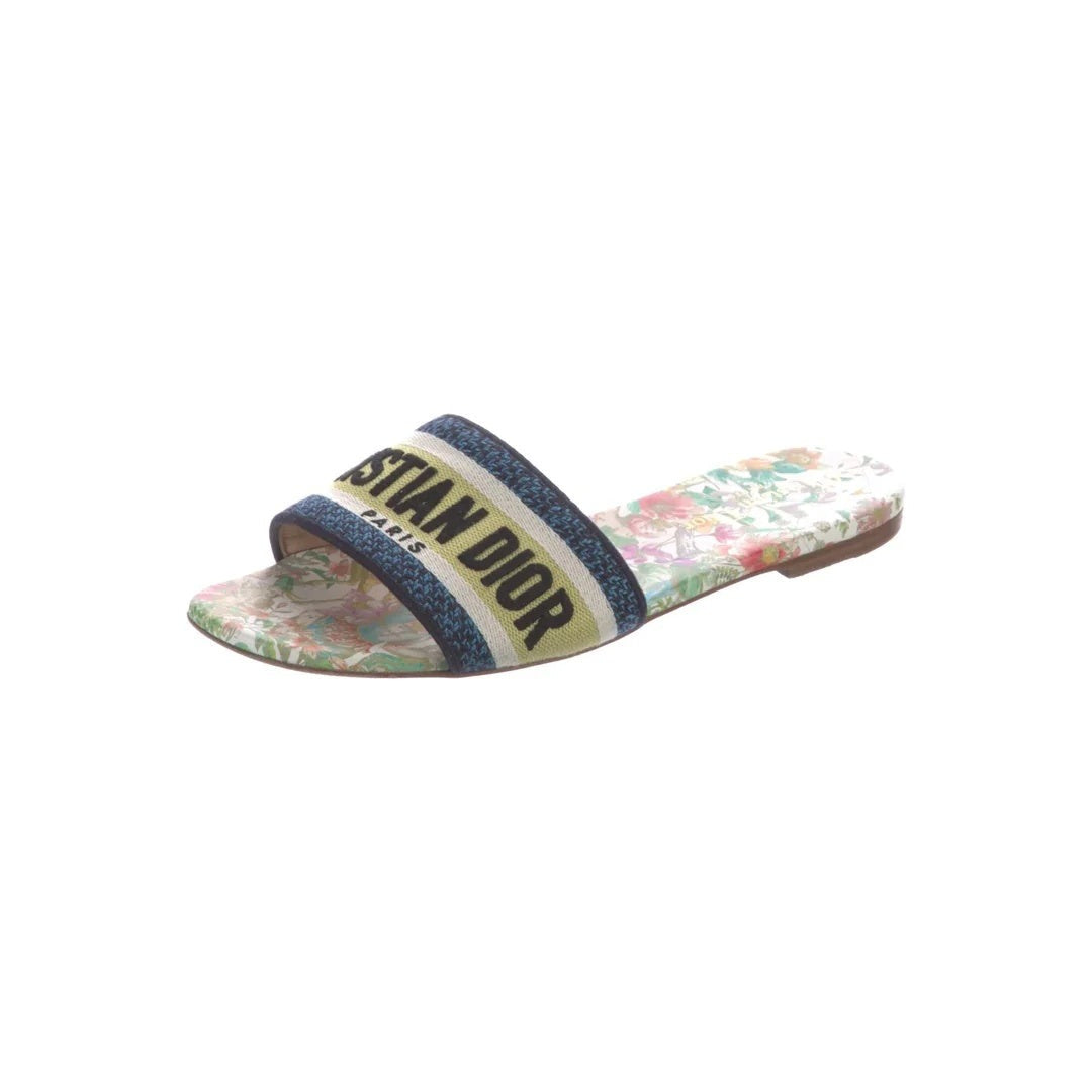 CHRISTIAN DIOR CANVAS EMBROIDERED DWAY MULE SLIDE SANDAL FLORAL MULTICOLOR