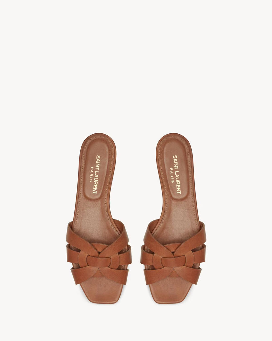 YSL Tribute Sandals in Smooth Leather Amber