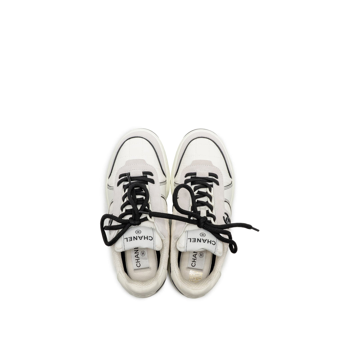 CHANEL CC SNEAKERS SUEDE/FABRIC/CALFSKIN WHITE/LIGHT GREY/BLACK