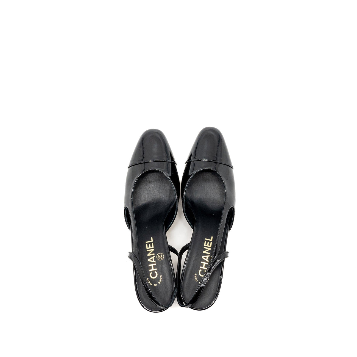 CHANEL 22K SLINGBACKS PATENT/CALFSKIN BLACK LGHW
