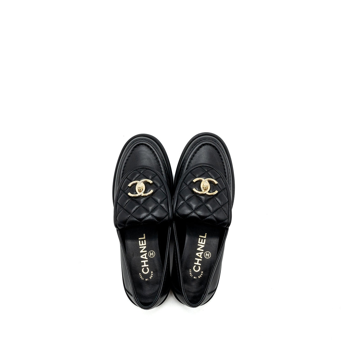 CHANEL CC TURNLOCK LOAFERS BLACK LGHW