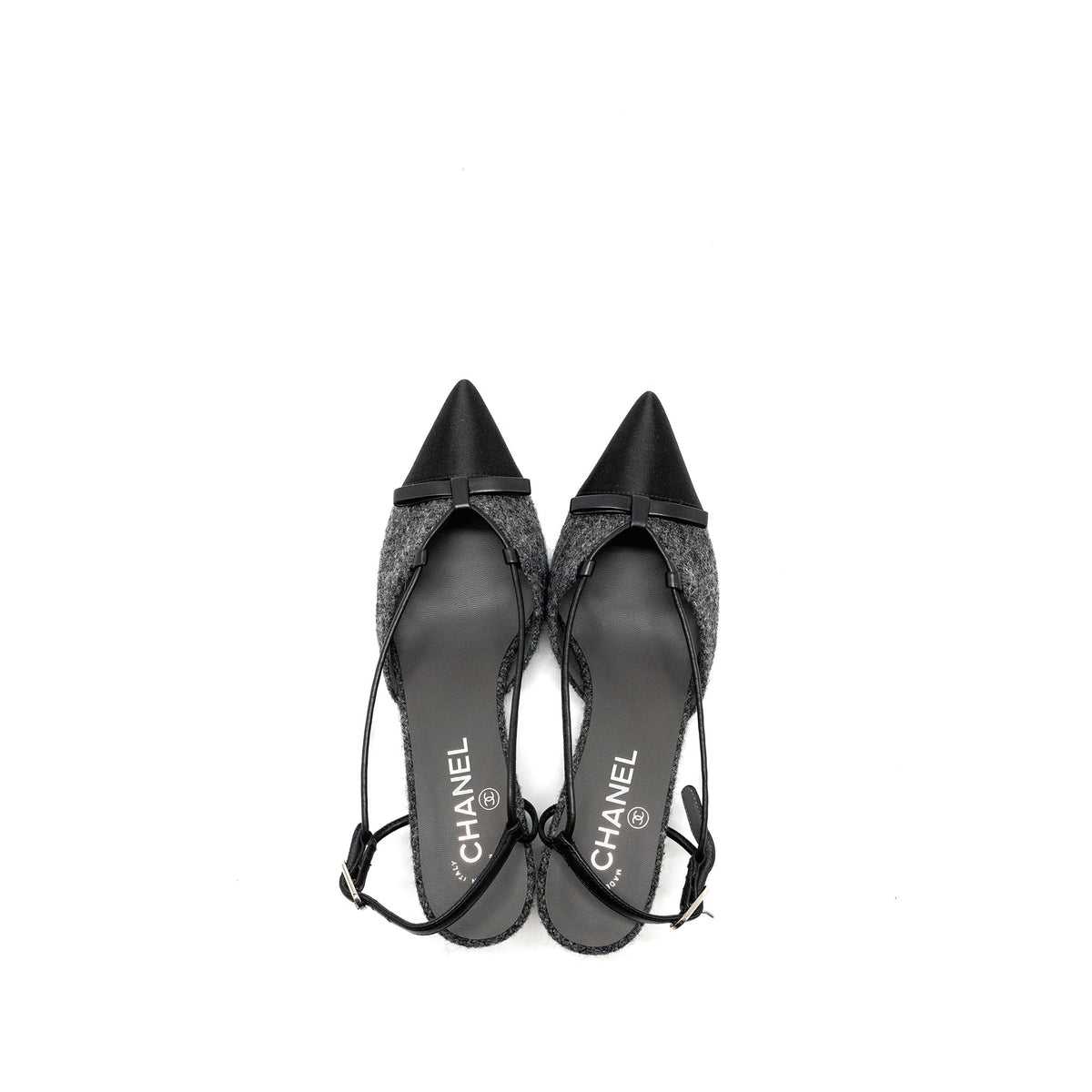 CHANEL CAP TOE CC SLINGBACK PUMPS TWEED GREY/BLACK