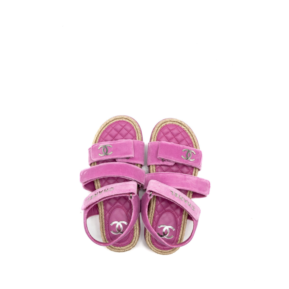 CHANEL DAD SANDALS VELVET/ESPADRILLE/LEATHER PINK SHW