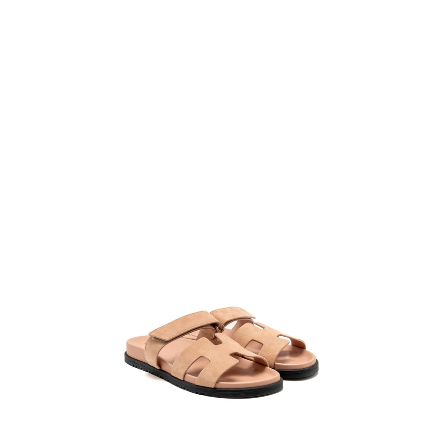 HERMES FEMME CHYPRE SANDALS CHEVRE GOATSKIN/SUEDE NUDE