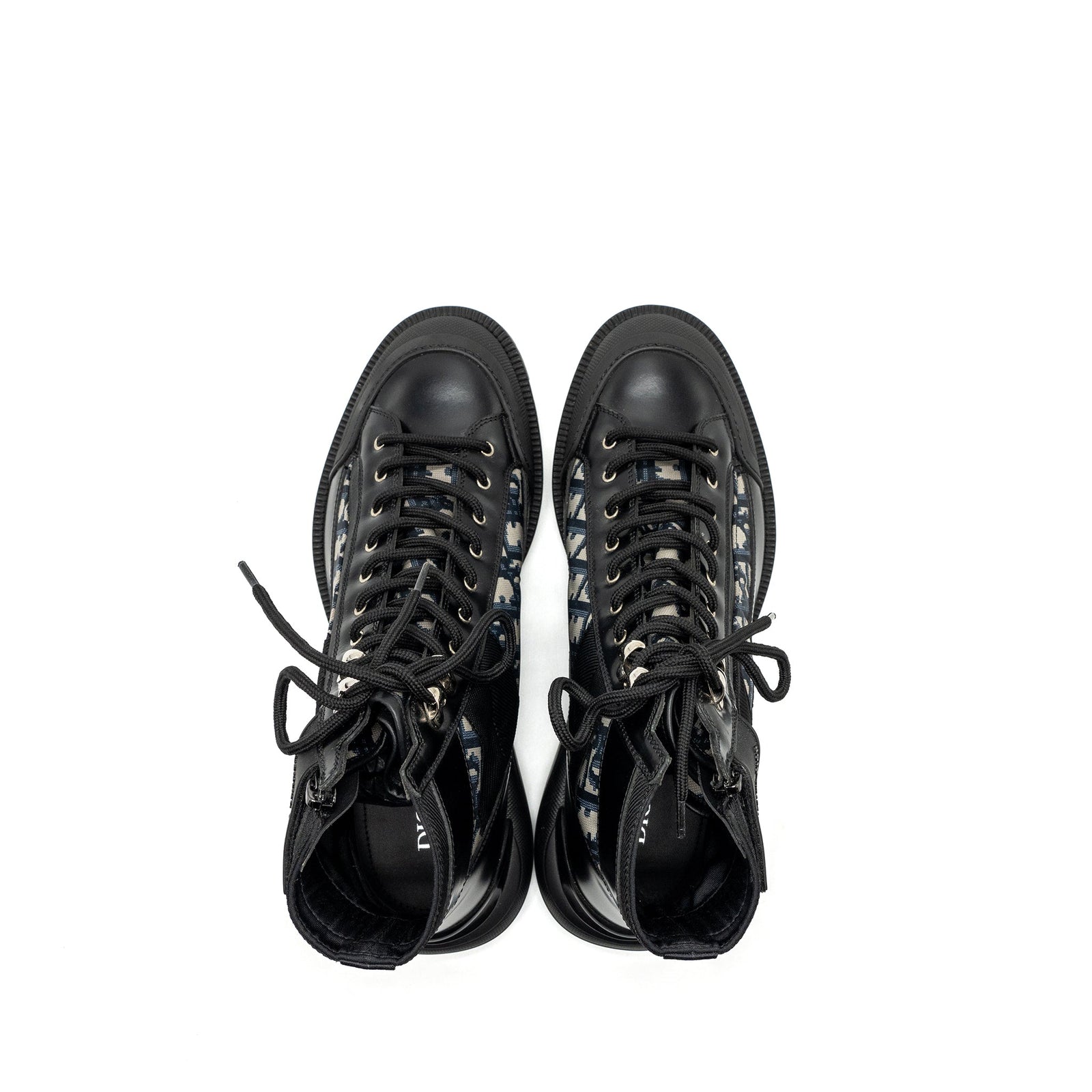 DIOR COMBAT MID TOP BOOTS DIOR BLUE OBLIQUE BLACK SHW