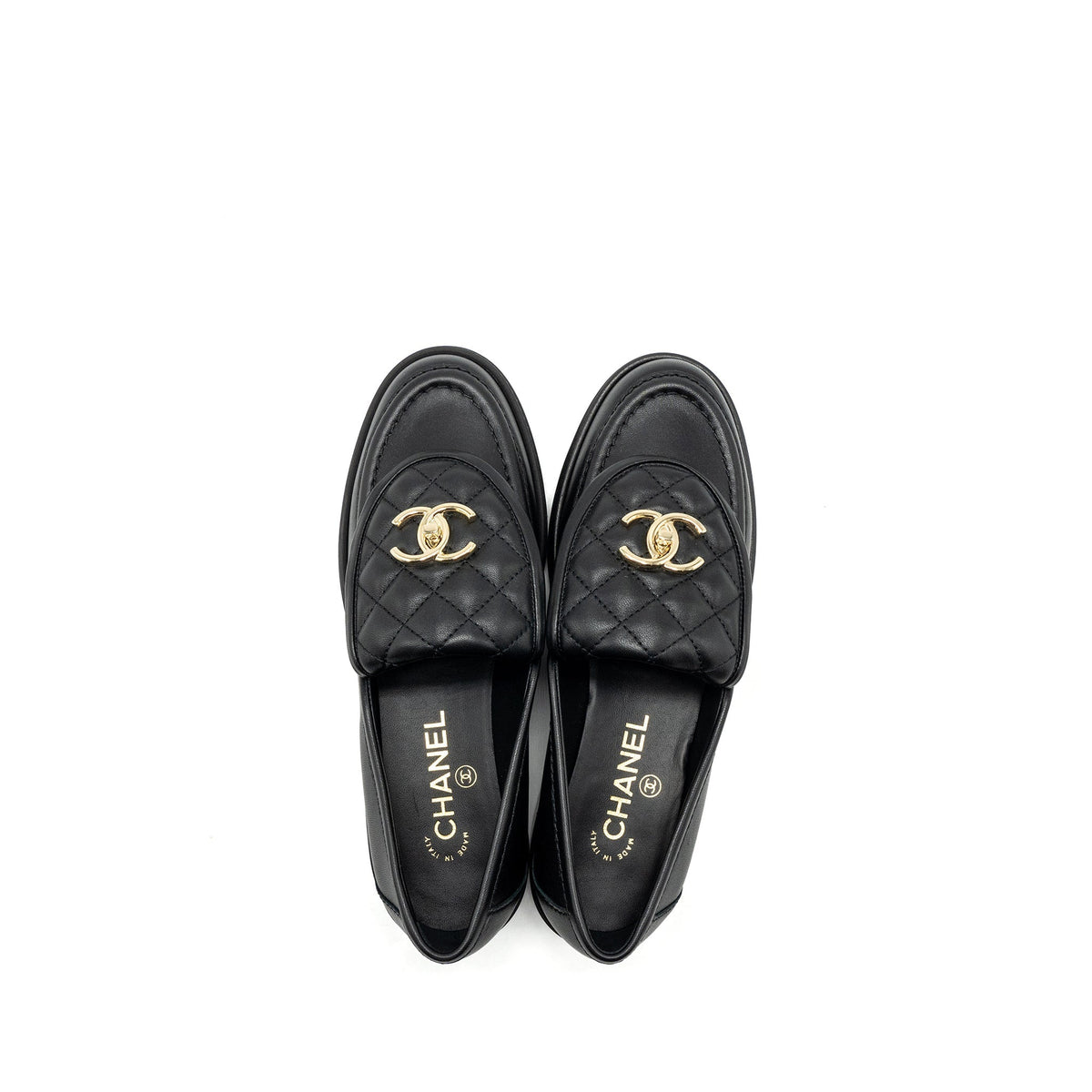 CHANEL QUILTED CC LOGO LOAFER BLACK LGHW