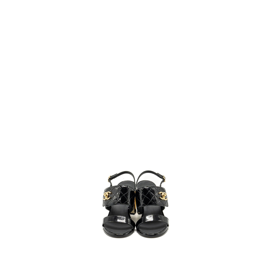 CHANEL 23P CC LOGO SANDALS PATENT GOATSKIN BLACK