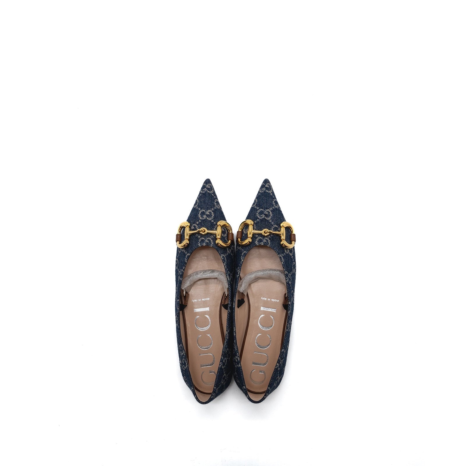 Gucci GG Horsebit Ballerina Shoes GG Supreme Denim GHW