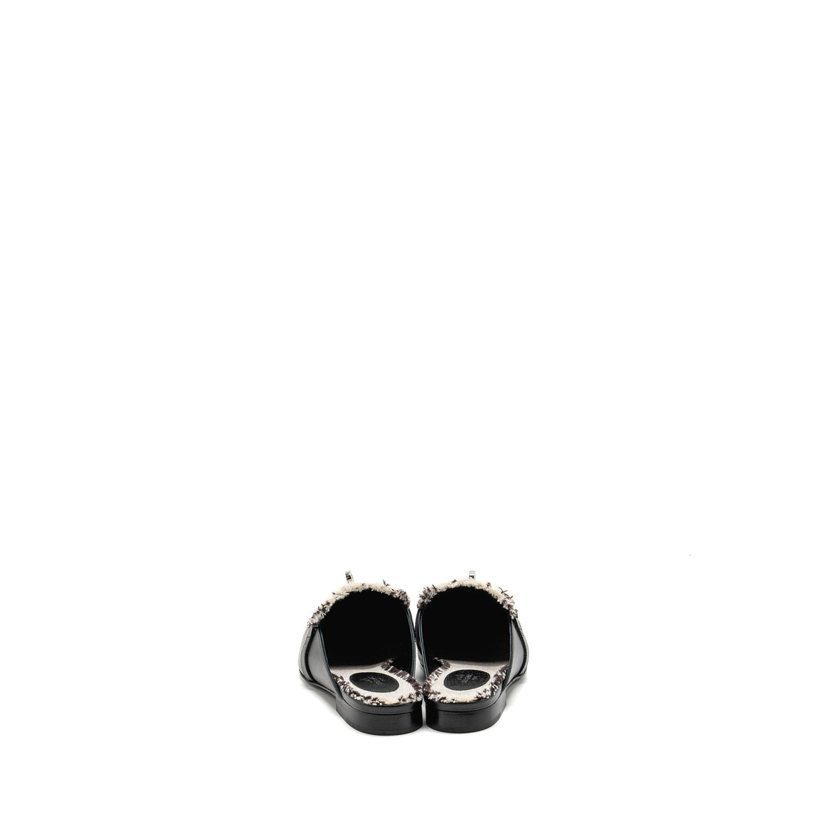 HERMES OZ MULE FRINGED CANVAS / CALFSKIN BLACK / BEIGE SHW