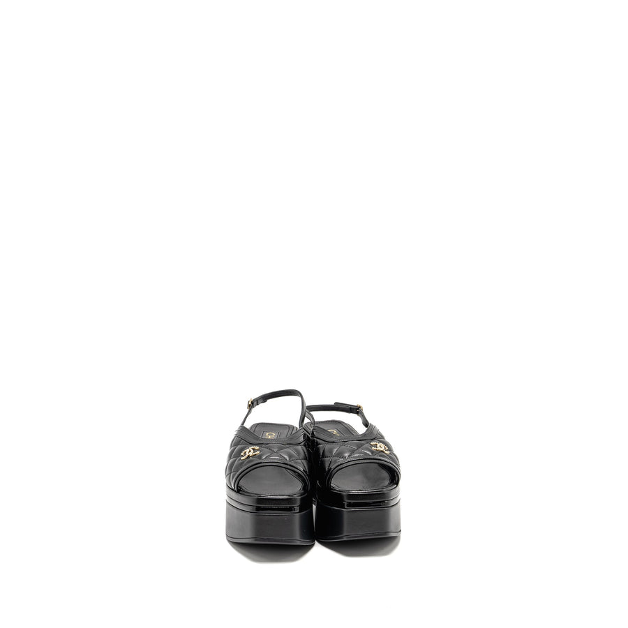 CHANEL 23A PLATFORM SANDALS/SLINGBACK QUILTED LAMBSKIN BLACK