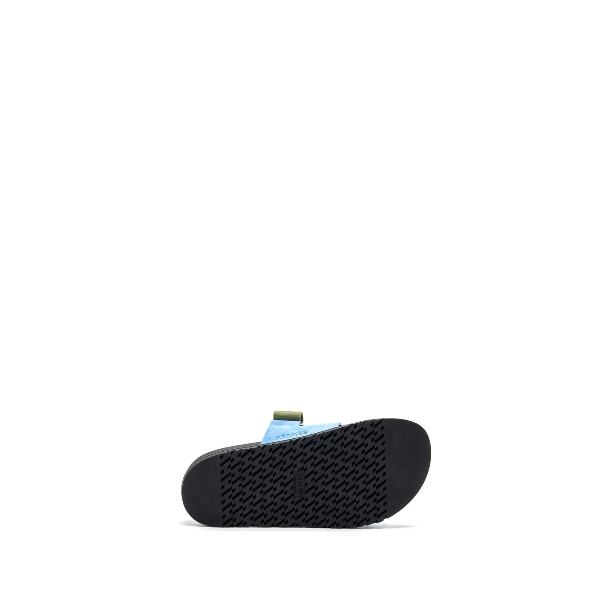 HERMES CHYPRE SANDALS CHÈVRE VELOURS BLEU CAMEO / VERT CELADON