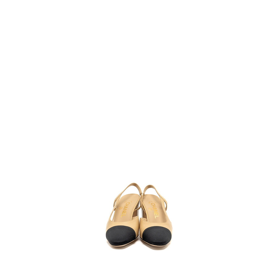 CHANEL SLINGBACK PUMPS LEATHER BEIGE / BLACK