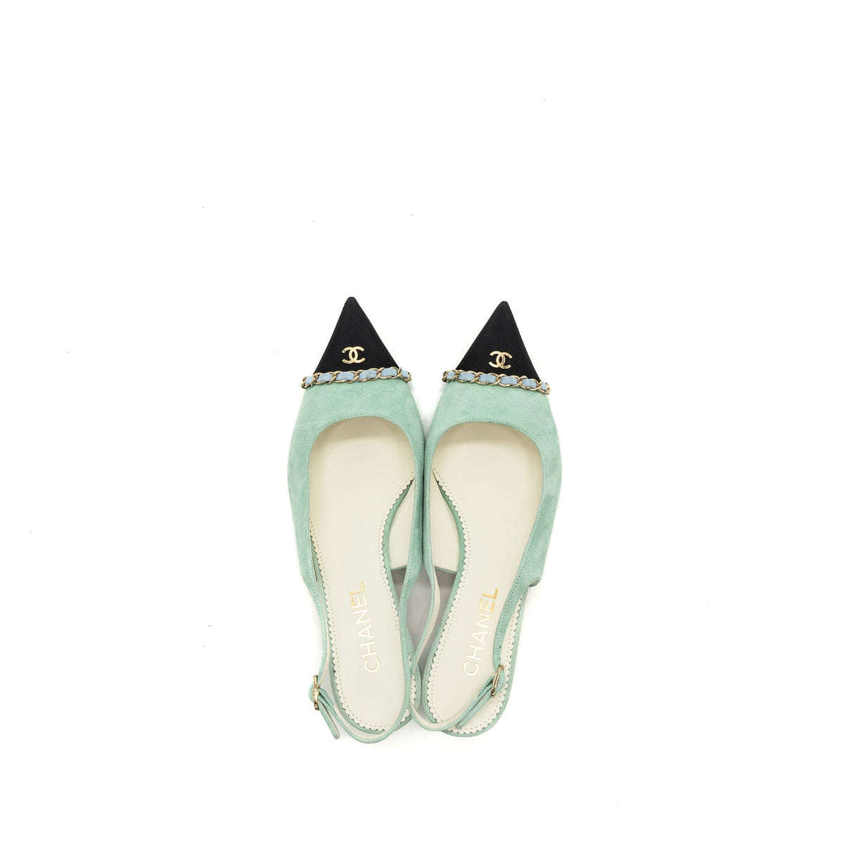 CHANEL 23P SLINGBACKS SUEDE /CALFSKIN LIGHT BLUE / BLACK LGHW