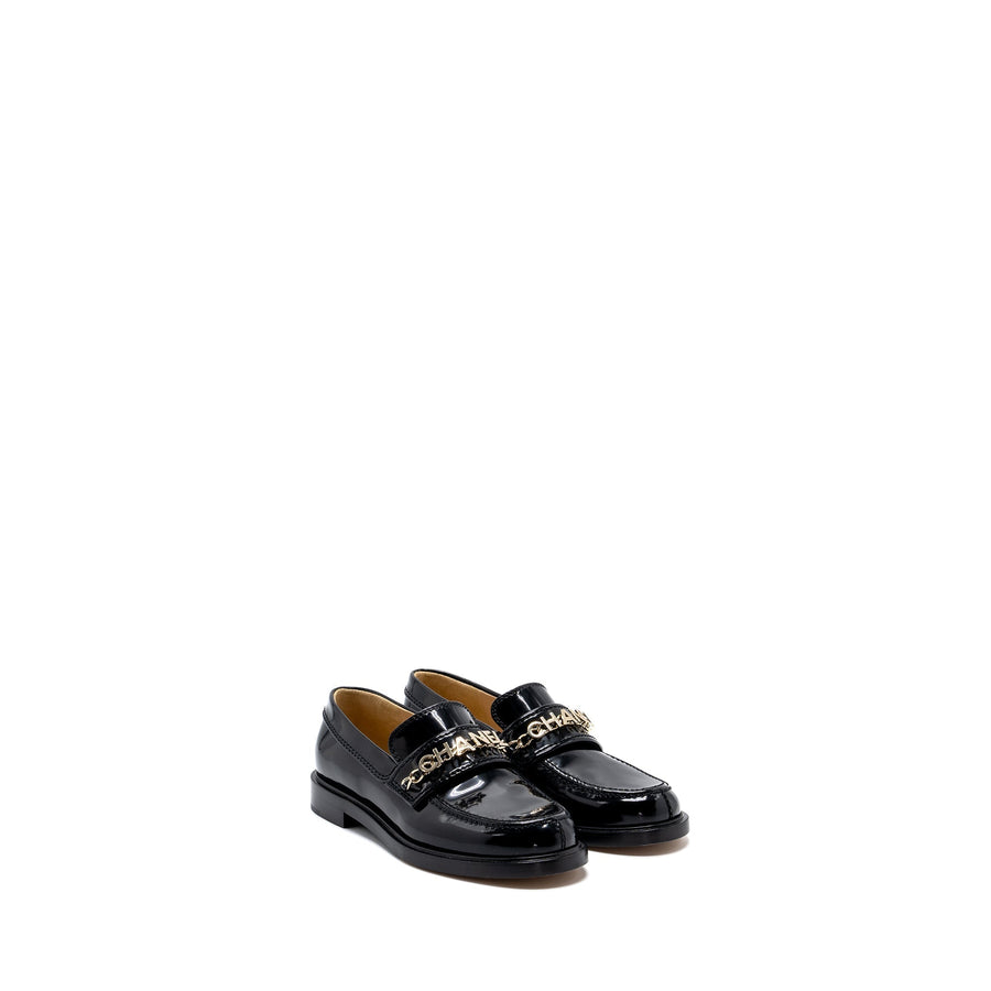 CHANEL LETTER LOAFER PATENT LEATHER BLACK LGHW