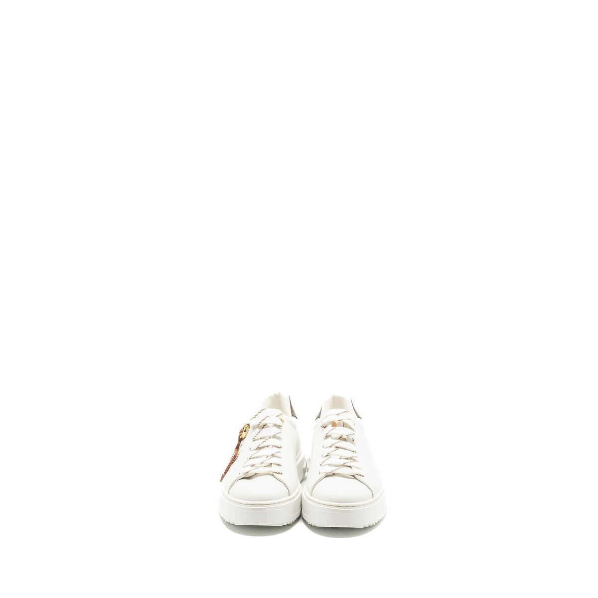 LOUIS VUITTON TIME OUT SNEAKER WITH MONOGRAM AND FLOWER CHARM CALFSKIN WHITE GHW