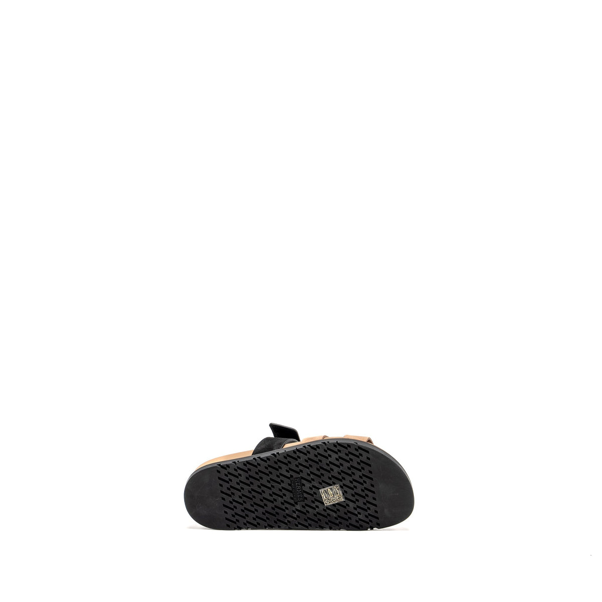 HERMES CHYPRE SANDALS CHÈVRE SUEDE ROSE PERLE / NOIR