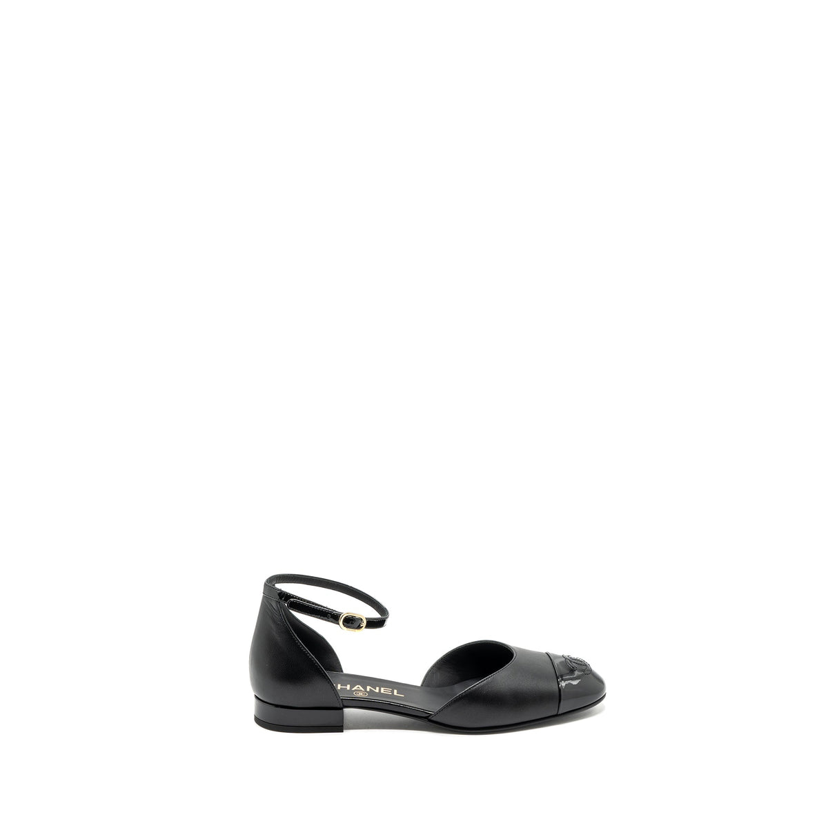 CHANEL FLAT SHOES LAMBSKIN/PATENT BLACK GHW