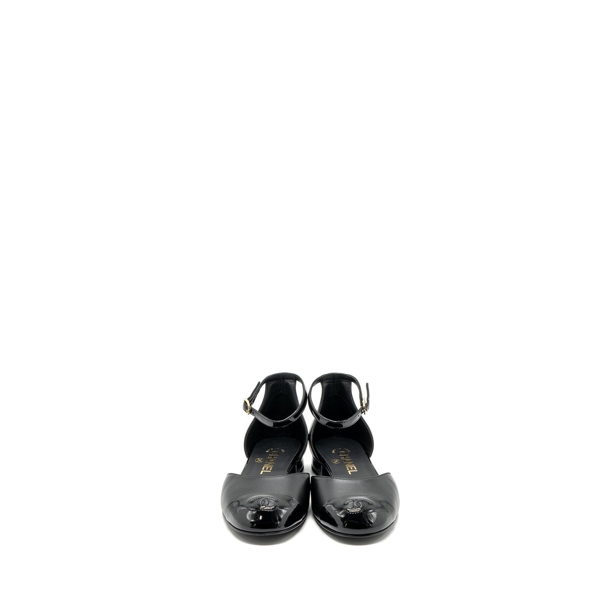 CHANEL FLAT SHOES LAMBSKIN/PATENT BLACK GHW