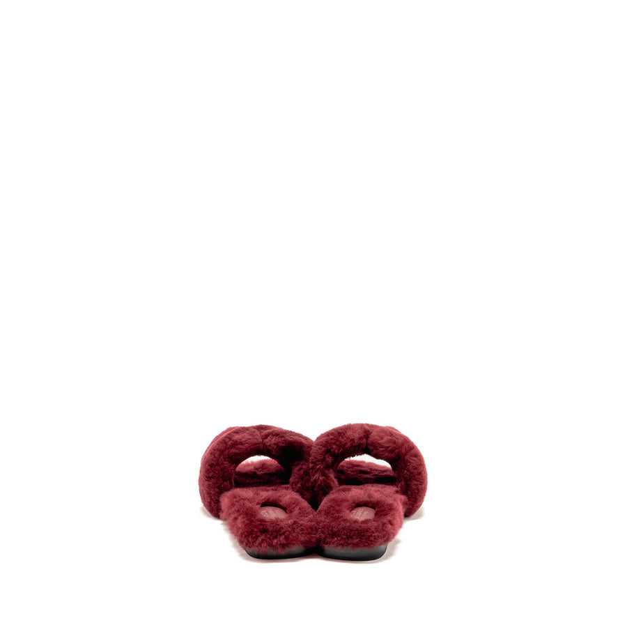 HERMES ORAN SANDALS SHEARLING BURGUNDY