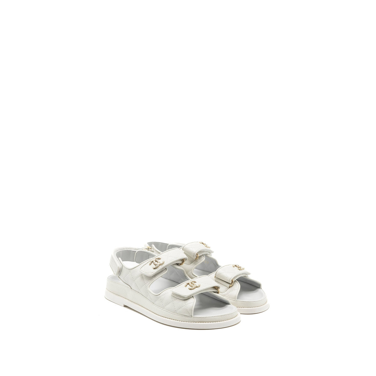CHANEL DAD SANDALS CAVIAR WHITE LGHW
