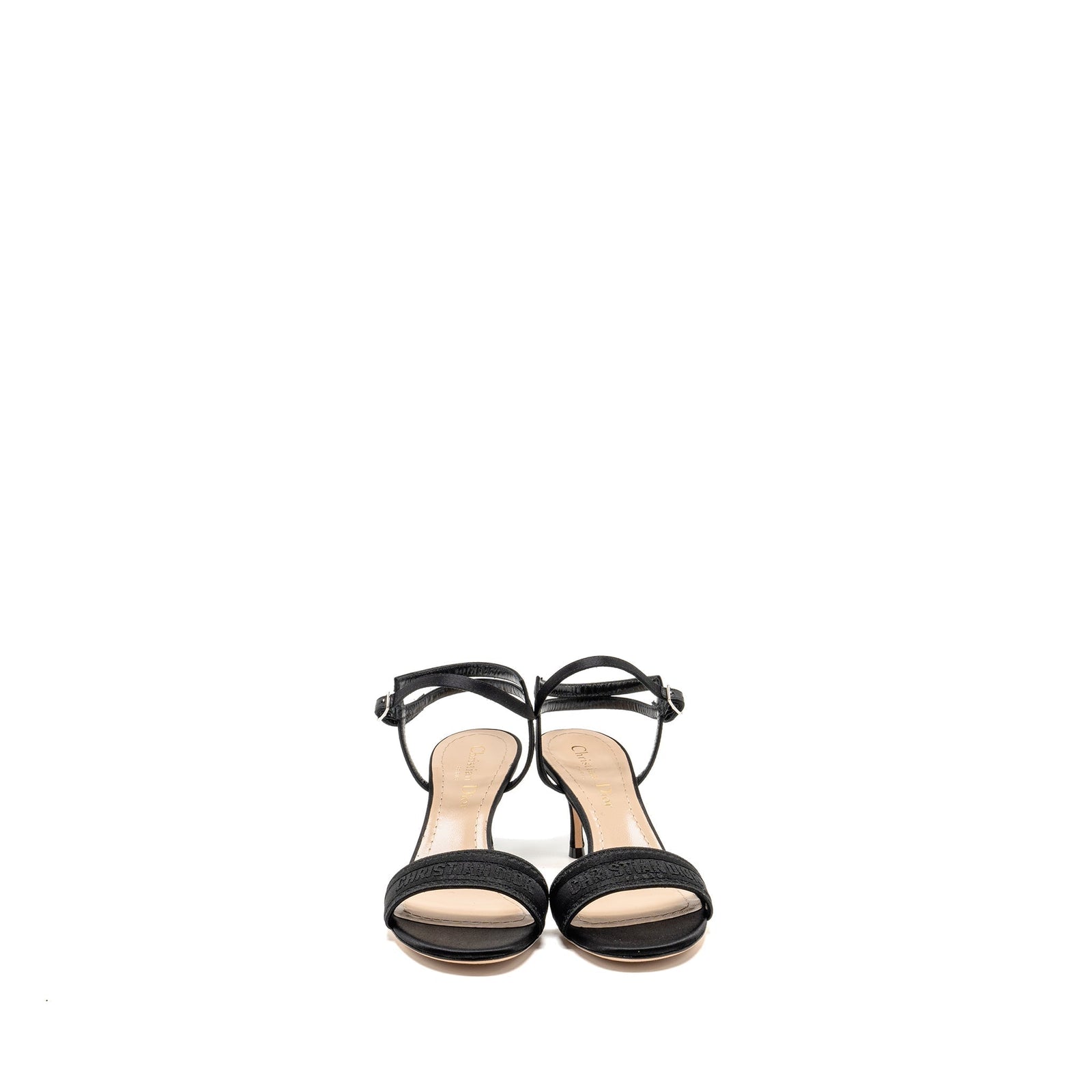 DIOR DWAY HIGH-HEELED SANDALS EMBROIDERED SATIN LEATHER BLACK SHW