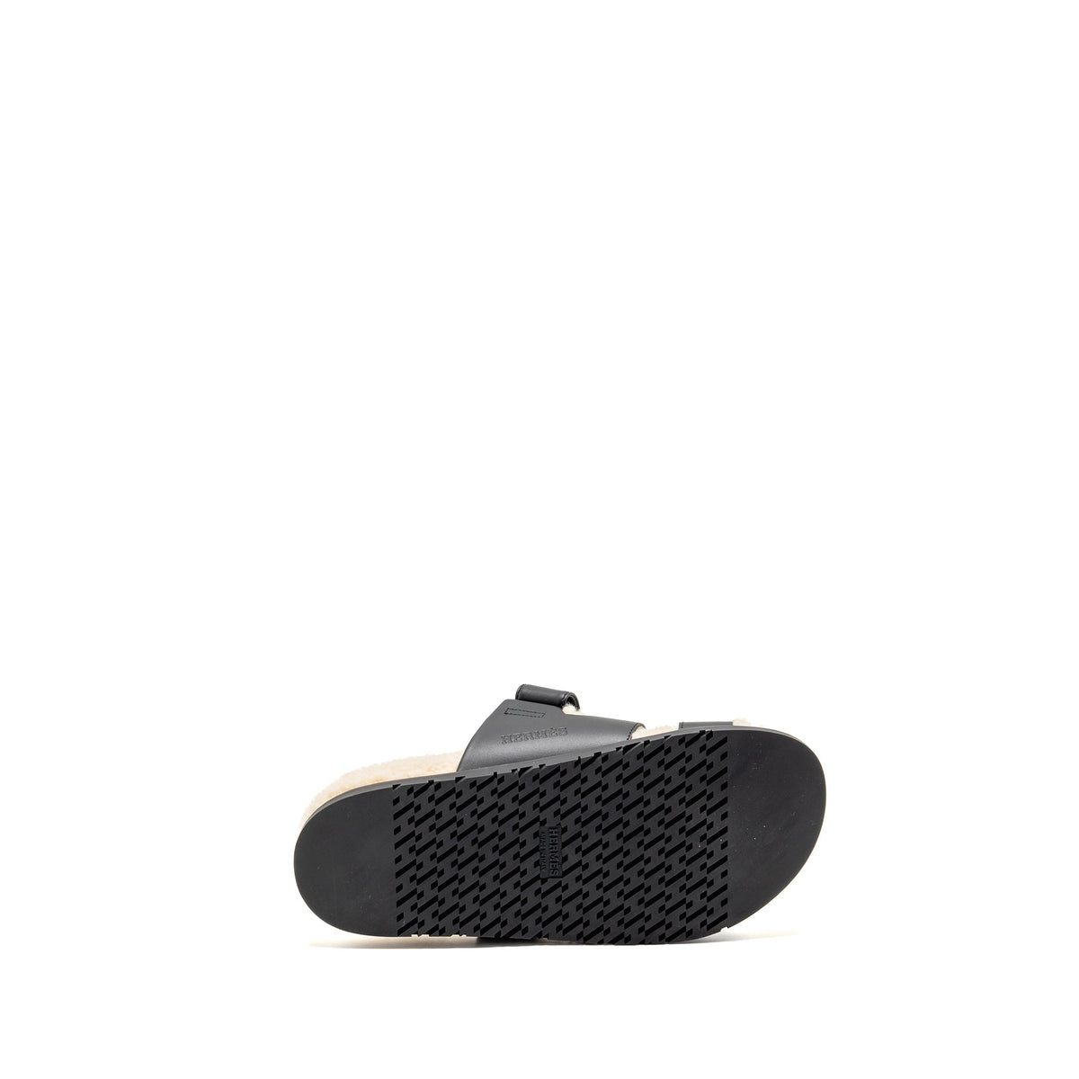 HERMES CHYPRE SANDAL CALFSKIN/SHEARLING LINING BLACK SHW