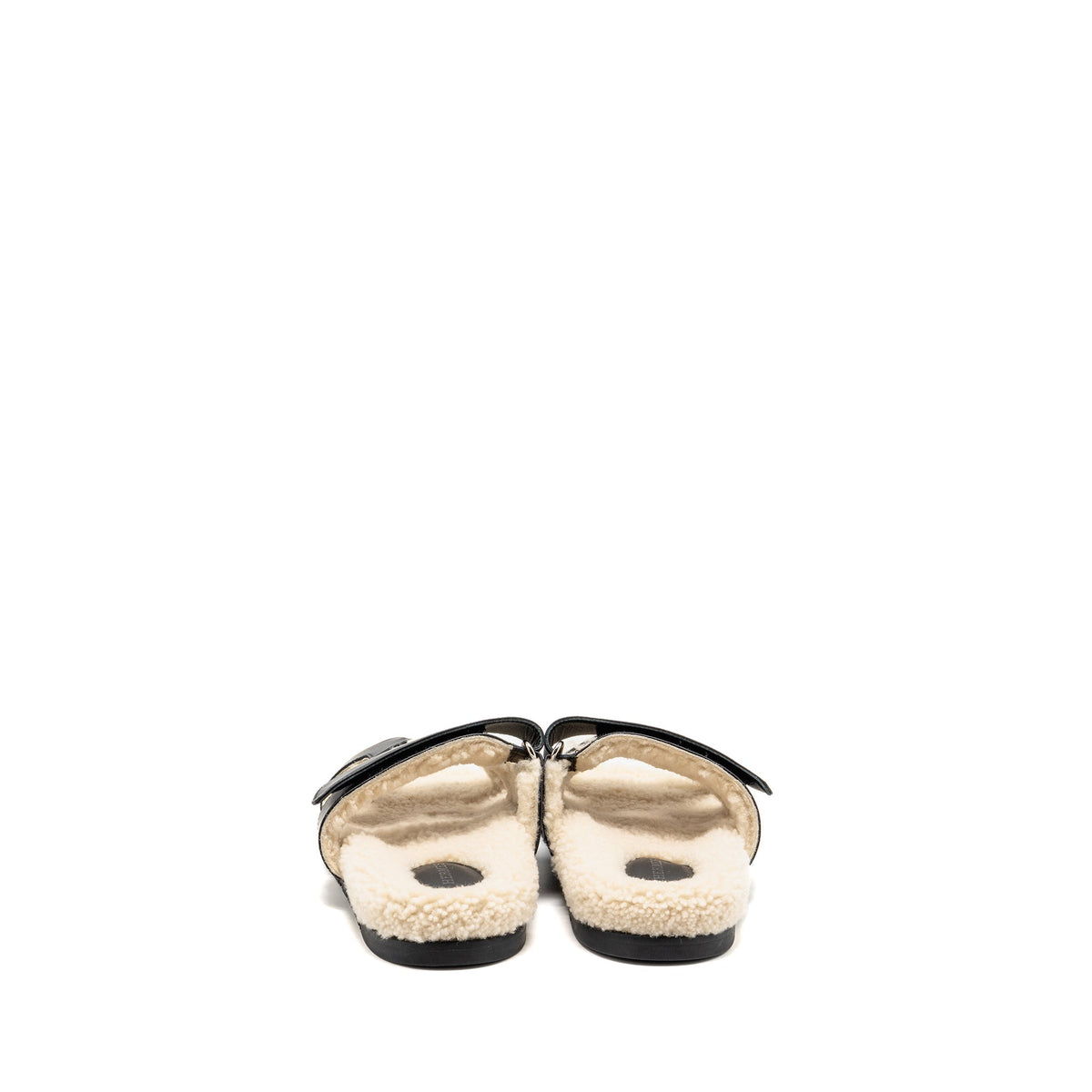 HERMES CHYPRE SANDAL CALFSKIN/SHEARLING LINING BLACK SHW