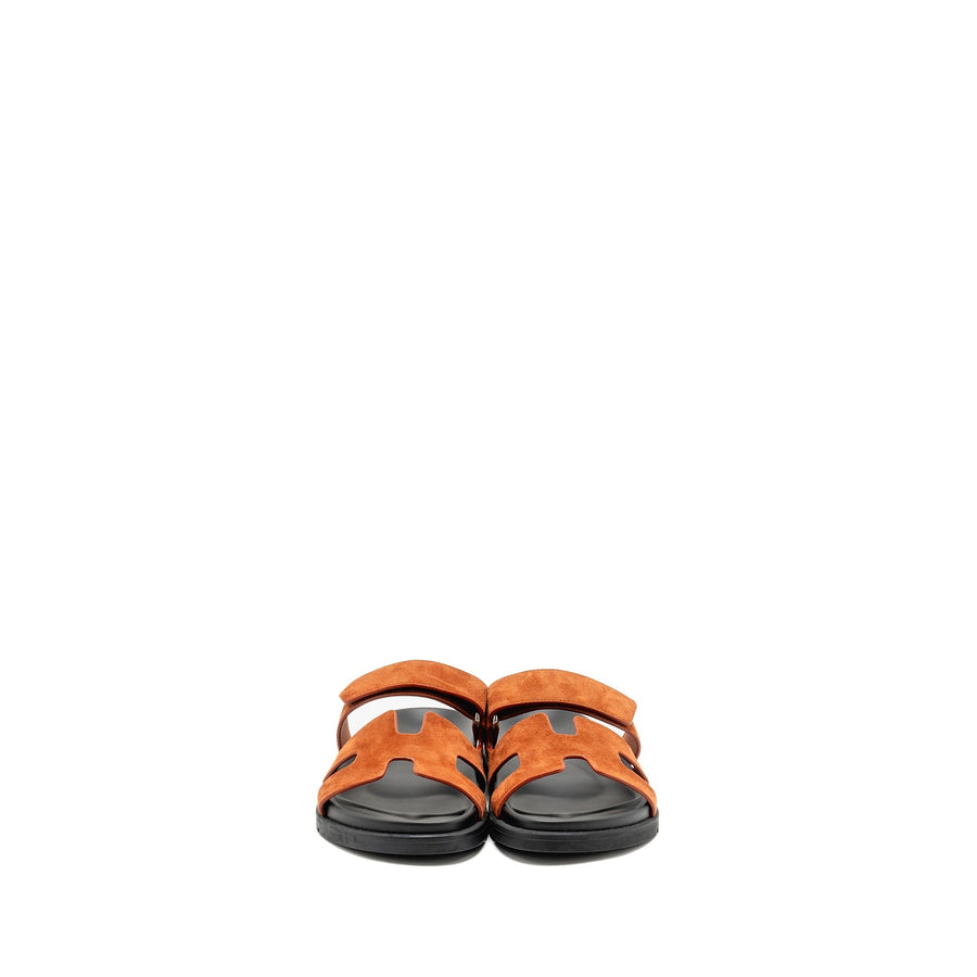 HERMES CHYPRE SANDALS SUEDE GOATSKIN ORANGE CANYON