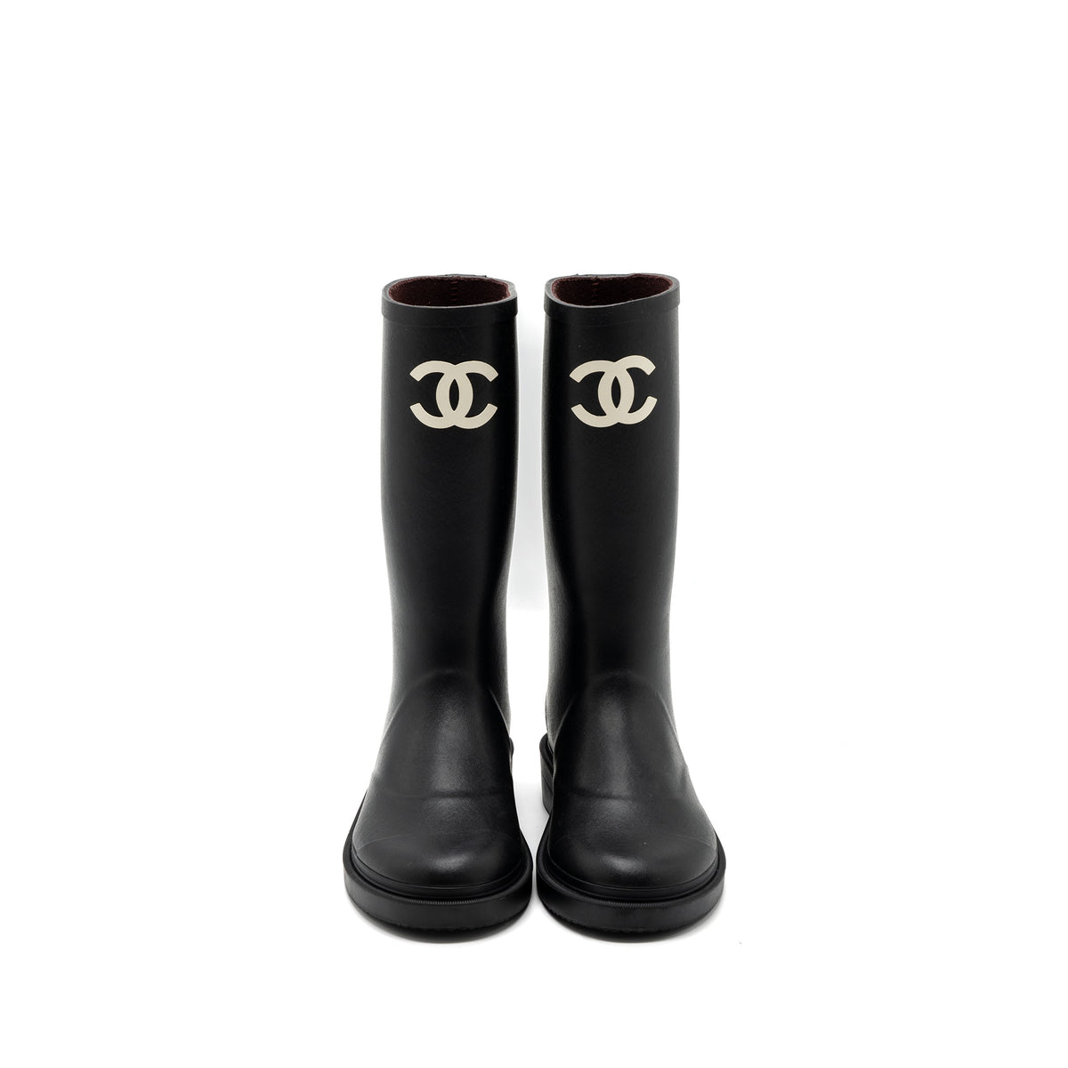 CHANEL 22K WELLINGTON RAIN BOOTS RUBBER BLACK