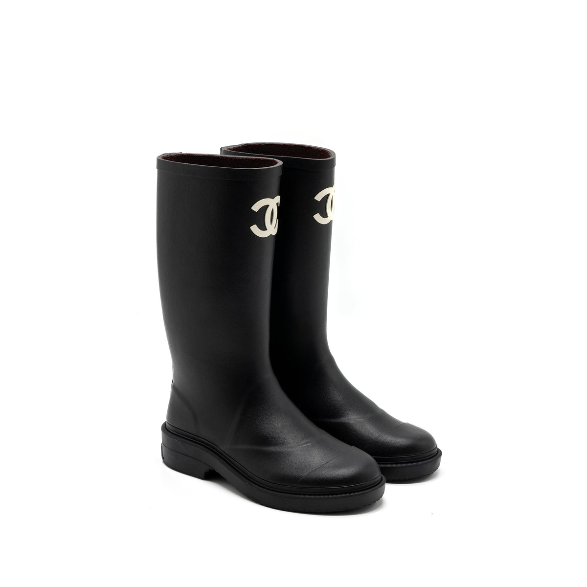 CHANEL 22K WELLINGTON RAIN BOOTS RUBBER BLACK