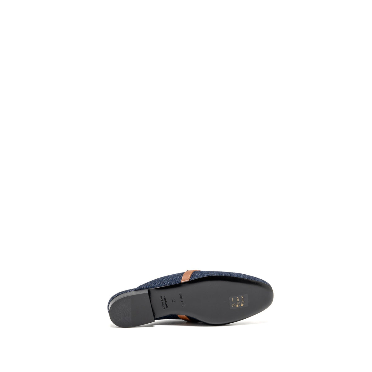 HERMES OZ MULE CALFSKIN/DENIM CANVAS BLEU BRUT/GOLD SHW