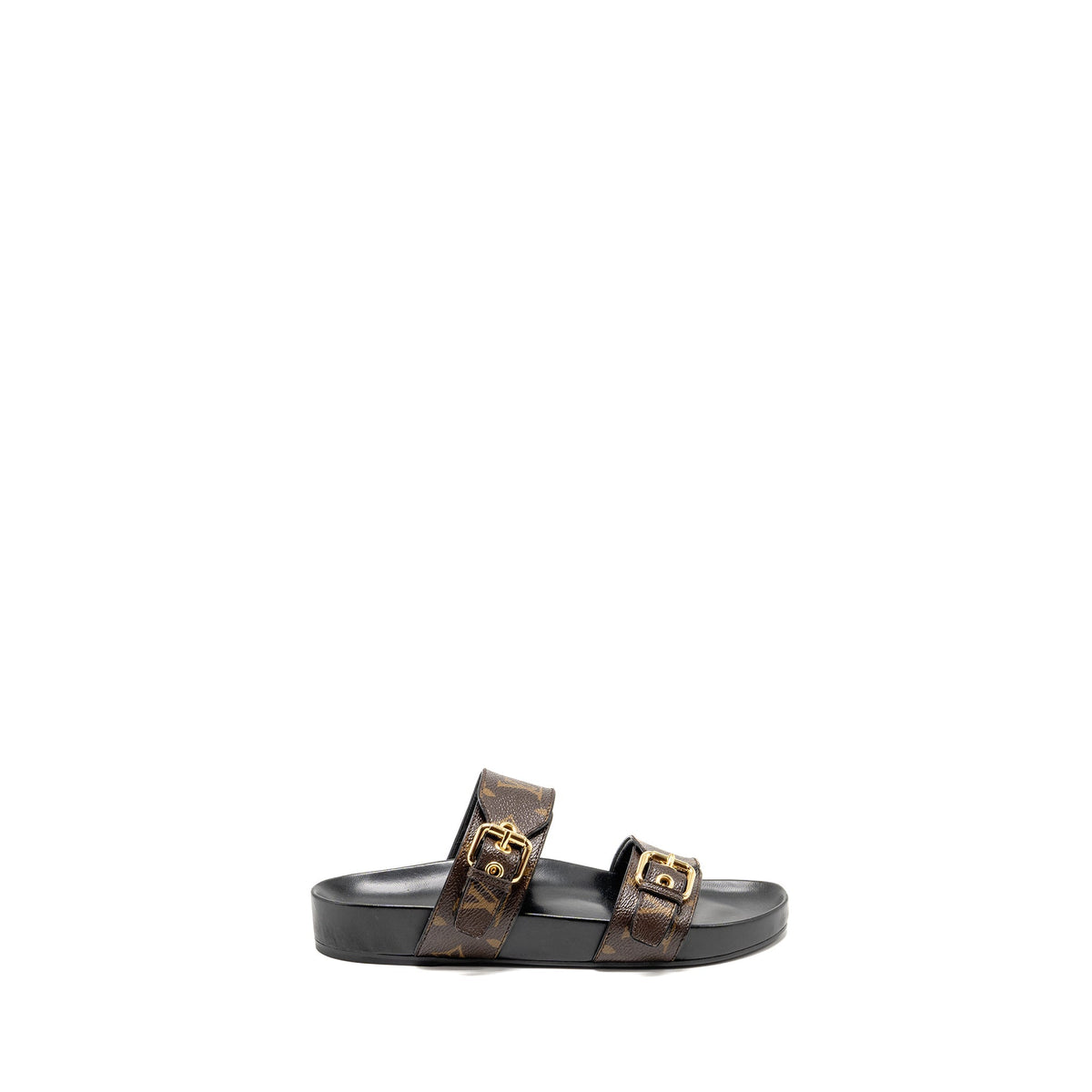 LOUIS VUITTON BOM DIA FLAT COMFORT MULE PATENT MONOGRAM CANVAS CACAO BROWN GHW