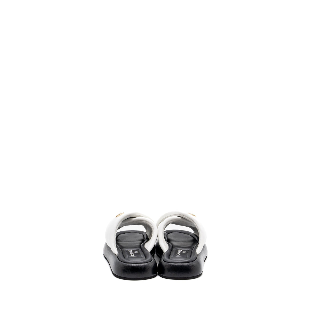 CHANEL QUILTED SANDAL LAMBSKIN WHITE/BLACK LGHW