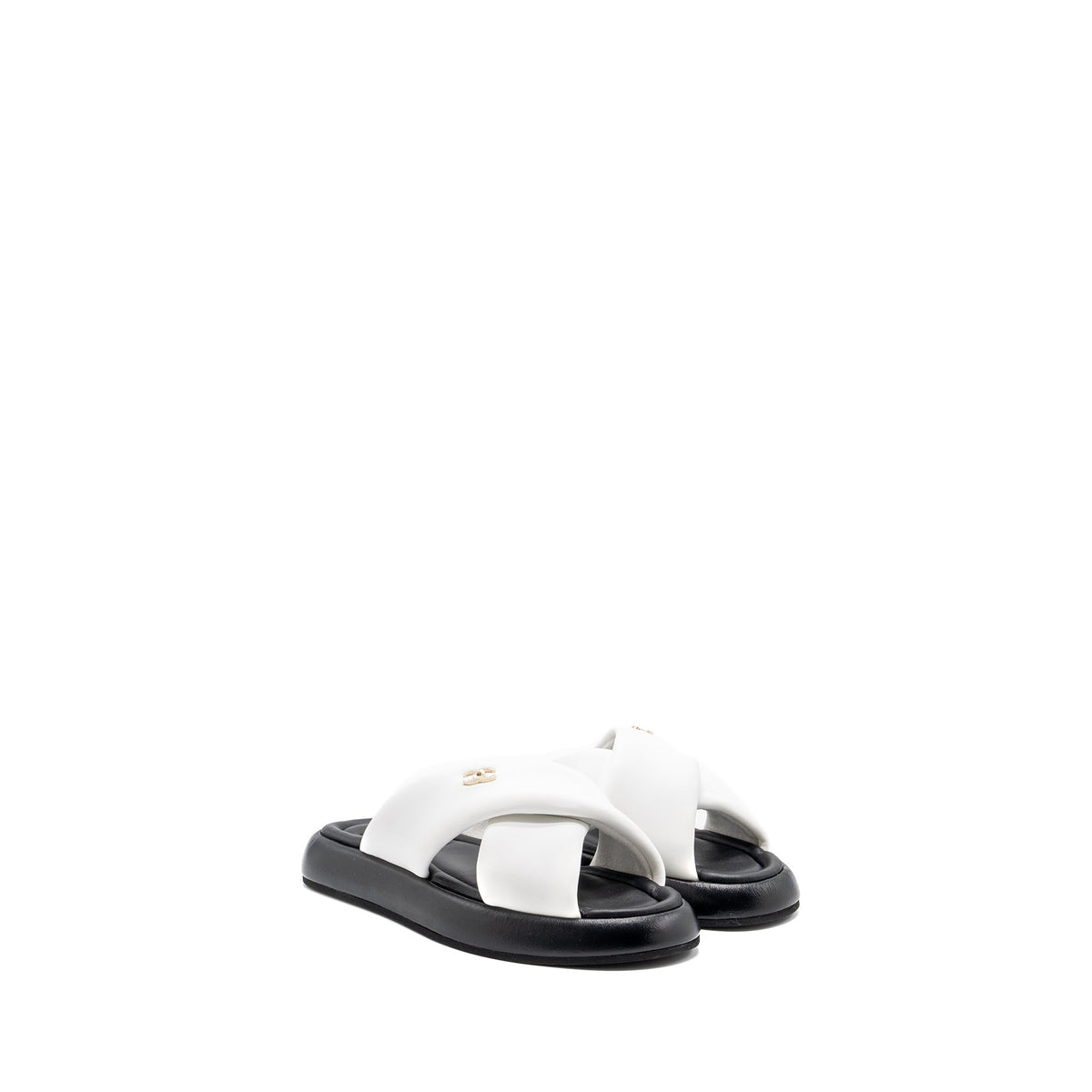 CHANEL QUILTED SANDAL LAMBSKIN WHITE/BLACK LGHW