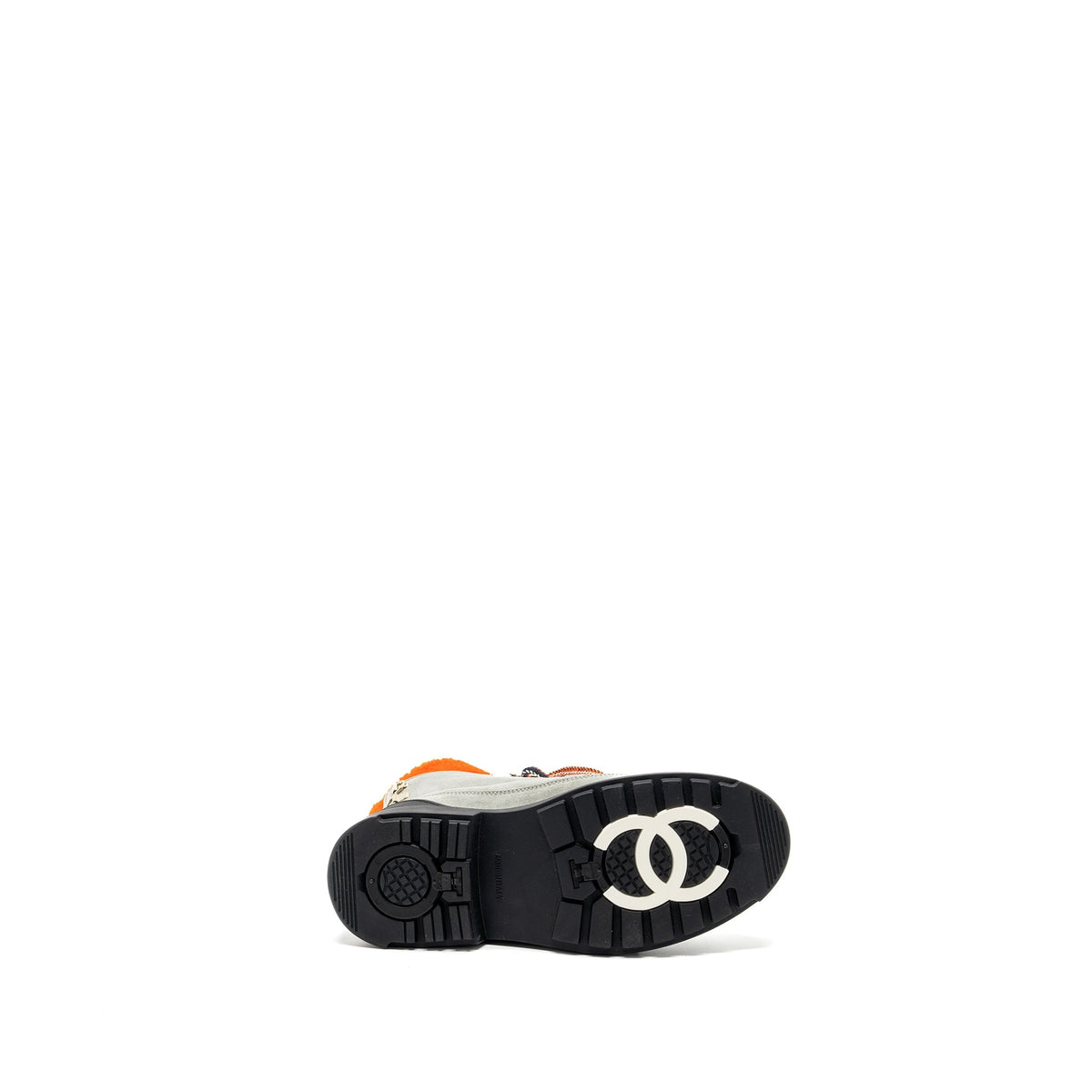 CHANEL LACE UP BOOTS SUEDE LEATHER / SHEARLING GREY / ORANGE