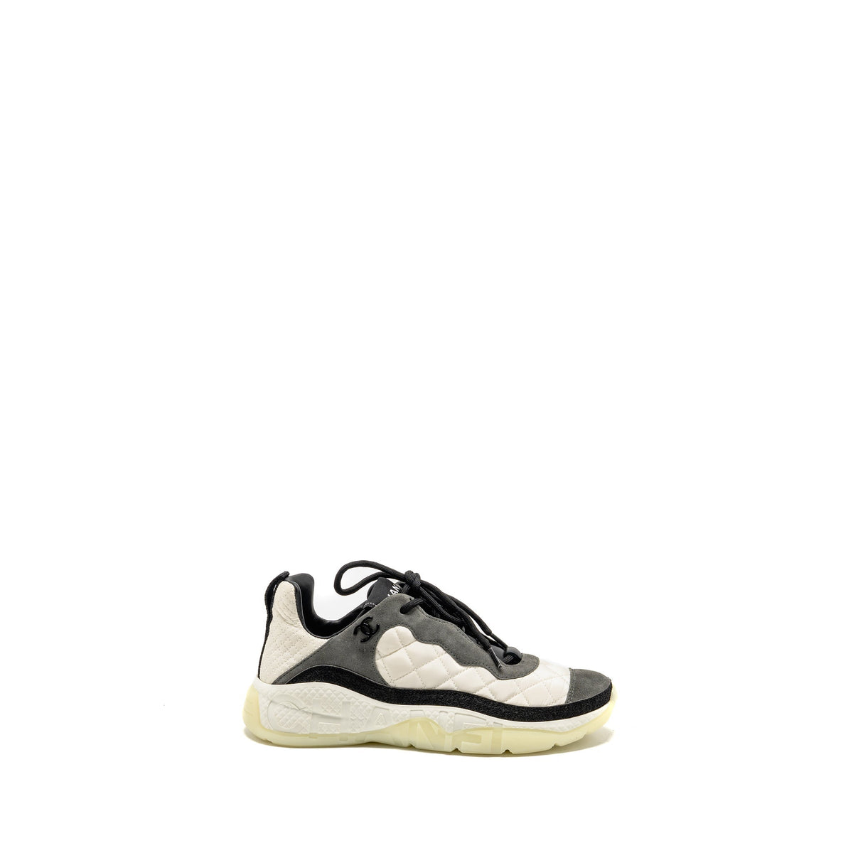 CHANEL CC AND LETTER LOGO SNEAKERS SUEDE/FABRIC BLACK/WHITE
