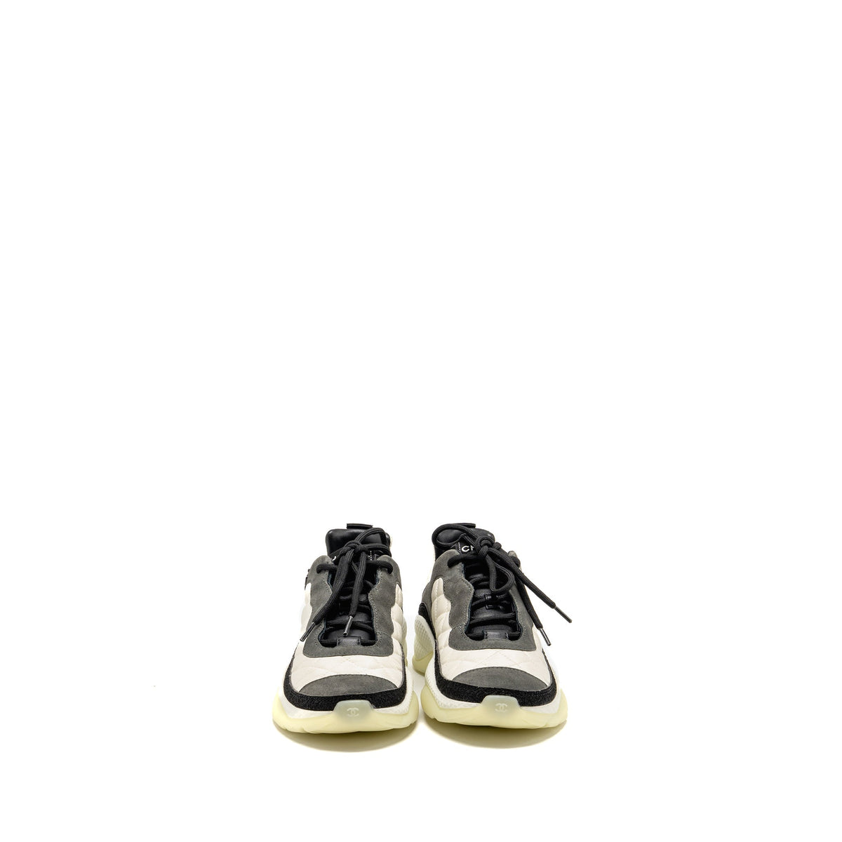 CHANEL CC AND LETTER LOGO SNEAKERS SUEDE/FABRIC BLACK/WHITE