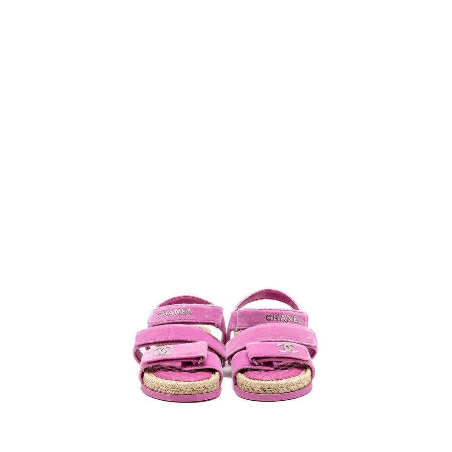 CHANEL DAD SANDALS VELVET/ESPADRILLE/LEATHER PINK SHW
