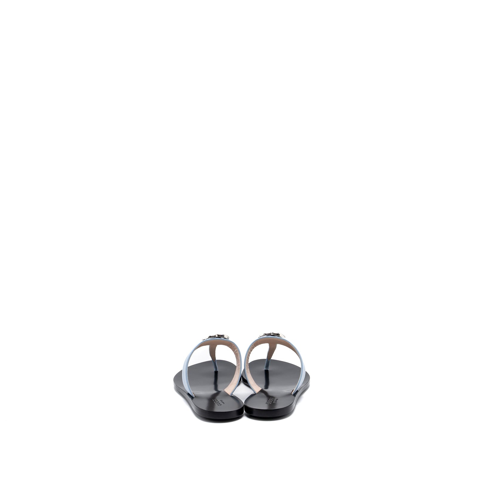 Gucci Leather Thong Sandal With Double G Leather Light Blue SHW