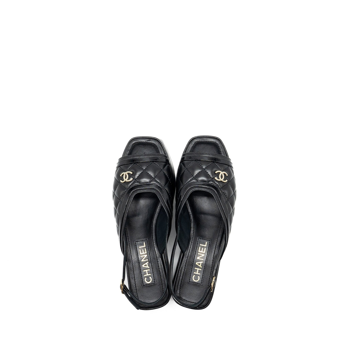 CHANEL 23A PLATFORM SANDALS/SLINGBACK QUILTED LAMBSKIN BLACK