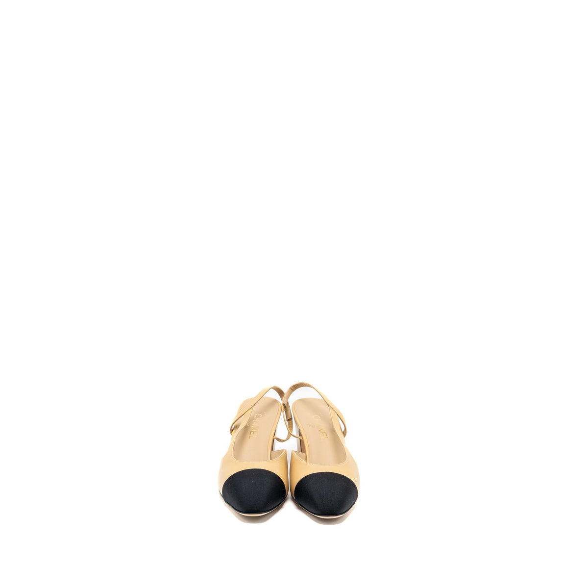 CHANEL SLINGBACK PUMPS CALFSKIN BEIGE/BLACK