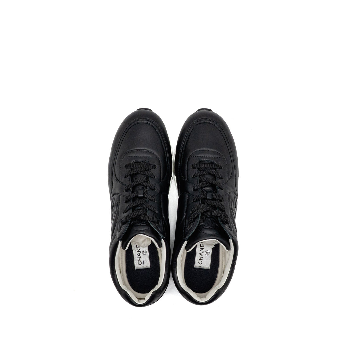 CHANEL CC LOGO SNEAKERS LEATHER BLACK / WHITE
