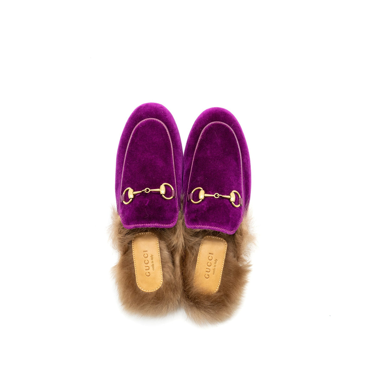 GUCCI HORSEBIT PRINCETOWN FUR SLIPPER VELVET PURPLE GHW