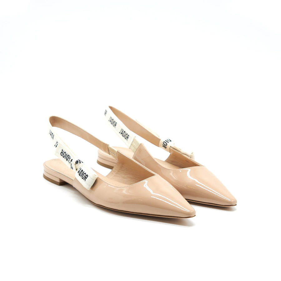 Christian Dior Slingback Ballet Flats Patent Leather Beige