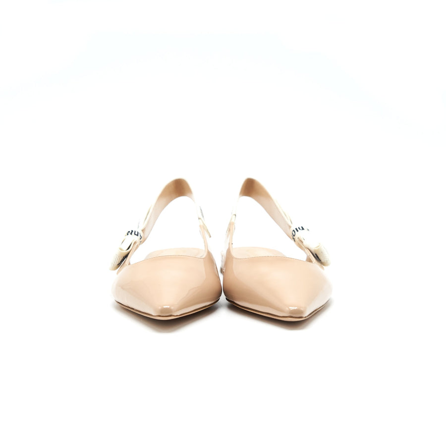 Christian Dior Slingback Ballet Flats Patent Leather Beige